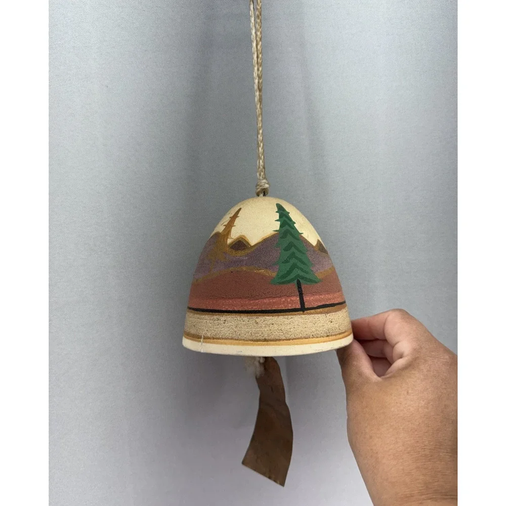 Vintage Mexican Pottery Wind Chime Hand Painted Southwestern Bisque Clay Bell